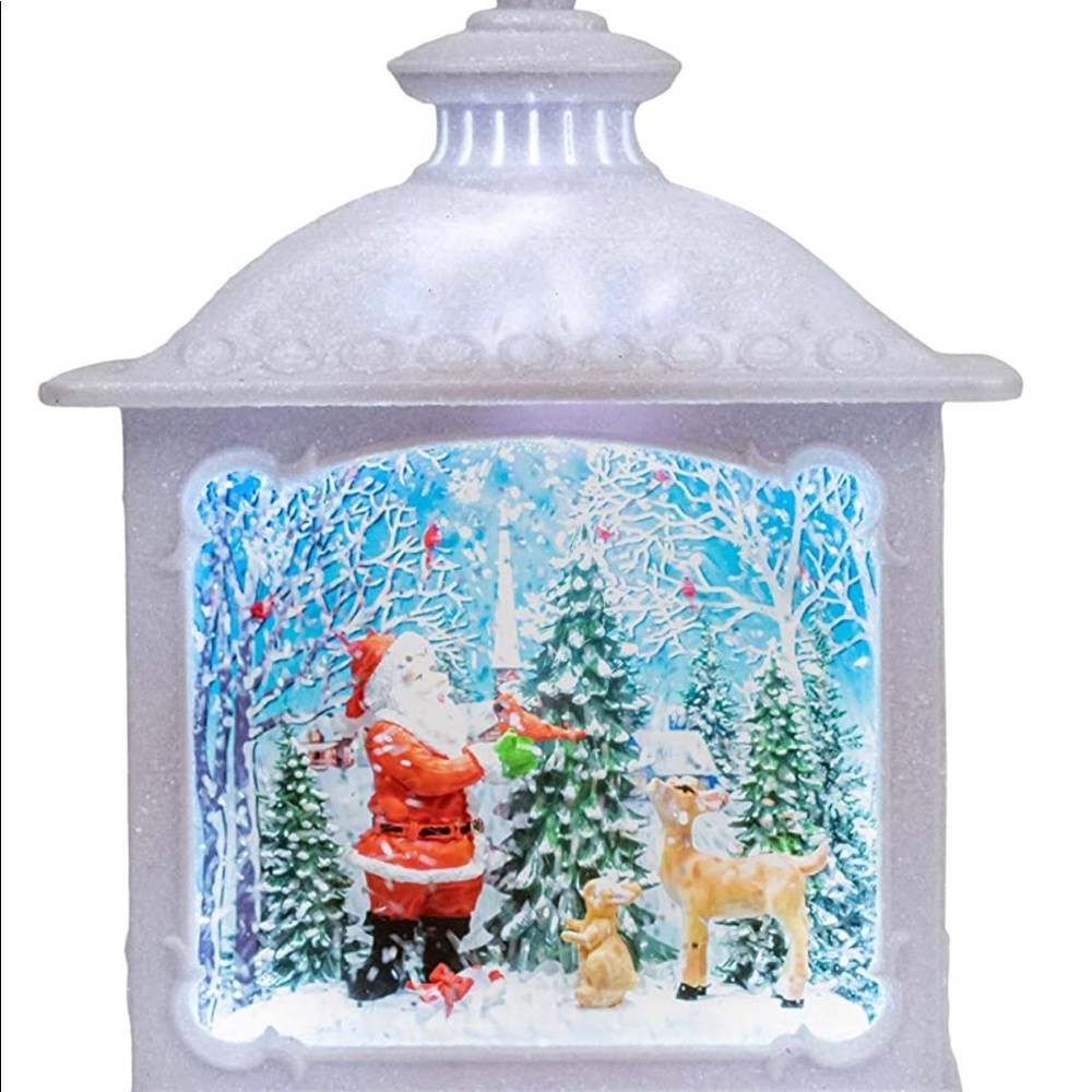 Regency International Glittered White Lantern Santa Scene LED 10 inch Metal…..